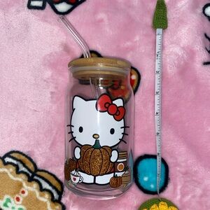 Hello Kitty Pumpkin Glass Tumbler with Straw
